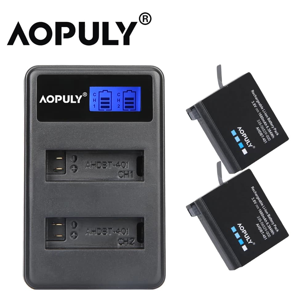 2 x AHDBT-401 + LCD Dual USB Caricabatteria Per Gopro Hero 4 Batterie Go Pro Hero4 bateria AHDBT 401 Action camera Accessori