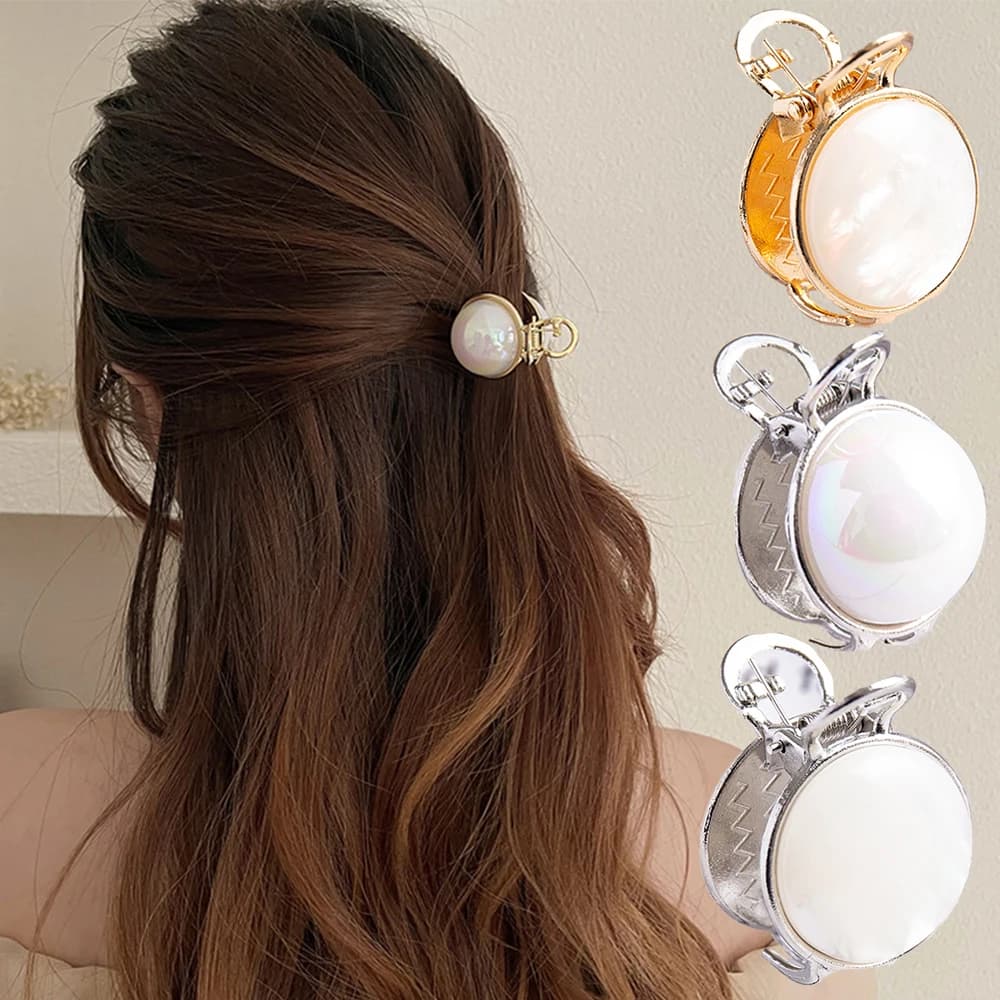 Fermagli per capelli rotondi in metallo con piccole perle Mollette per granchio Forcine per coda di cavallo alla moda Morsetti per frangia per accessori per capelli per donne e ragazze
