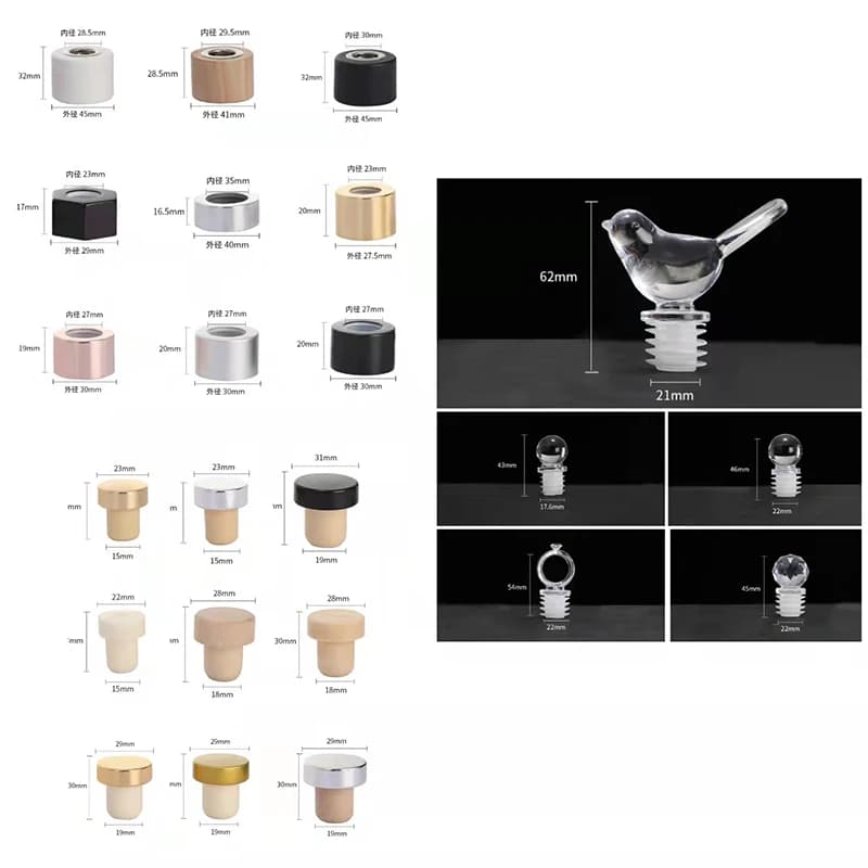 Set di 5 Bottiglie per Diffusore di Aromi con Coperchio in Alluminio, Bottiglia in Vetro con Tappo in Plastica, Bottiglia in Vetro per Fragranze per la Casa con Tappo in Legno