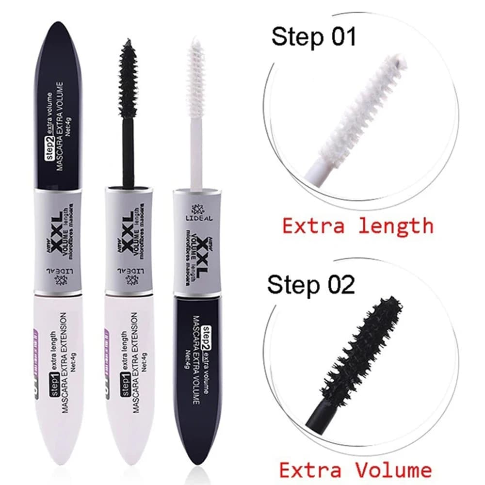 2 IN 1 Waterproof Silk Fiber Volume Double Elongation Curling Eye Maquiagem Moisturizing Mascara Fiber Lash Mascara T1204