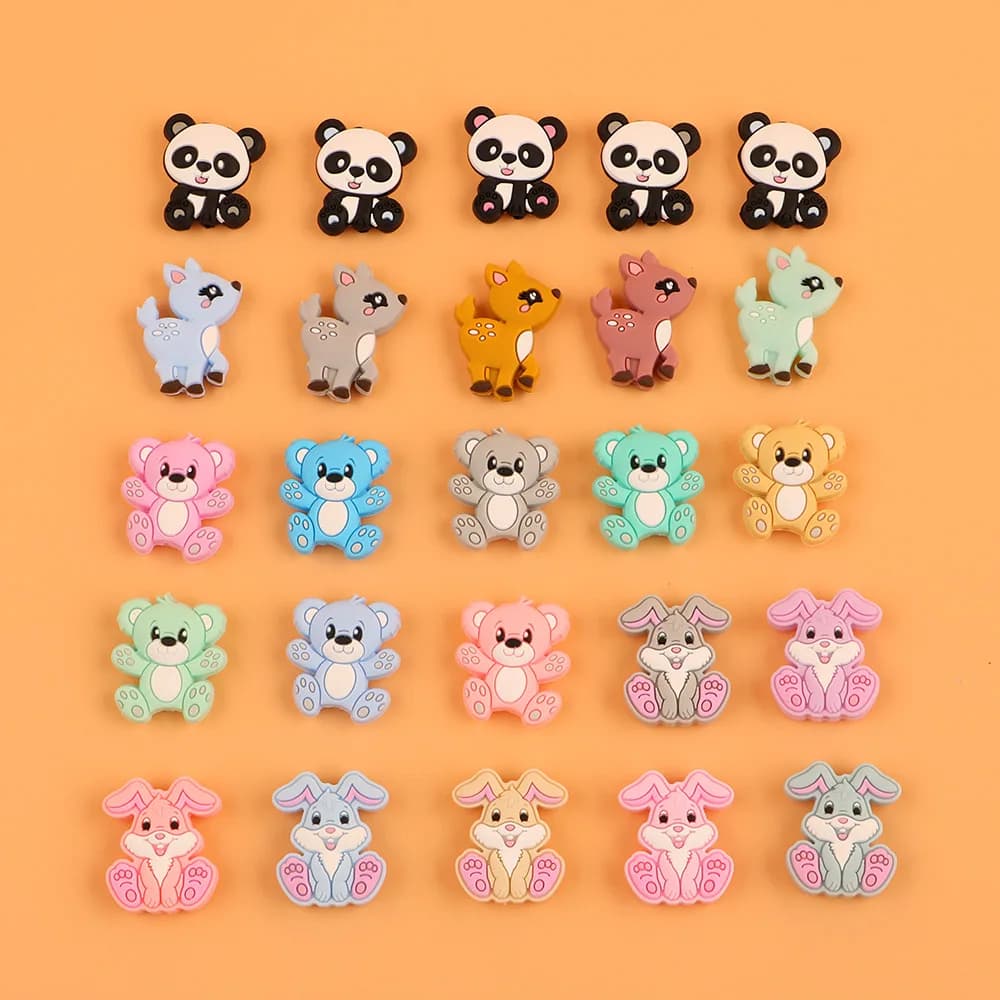 Kovict Perline in silicone animale 5/10 pezzi Mini coniglio cervo panda silicone gioielli fai da te collana braccialetto accessori