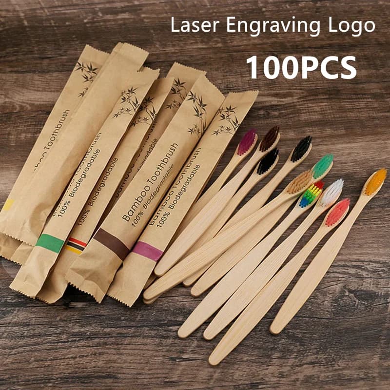 50/100 pezzi spazzolino da denti in bambù con logo incisione laser personalizzato spazzolino da denti in legno ecologico portatile per adulti bambini