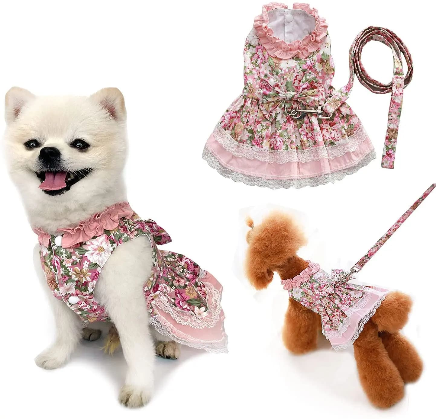 Imbracatura per cani da compagnia cucciolo con guinzaglio Sweet Summer Dogs Princess Dog Cat Dress clothing