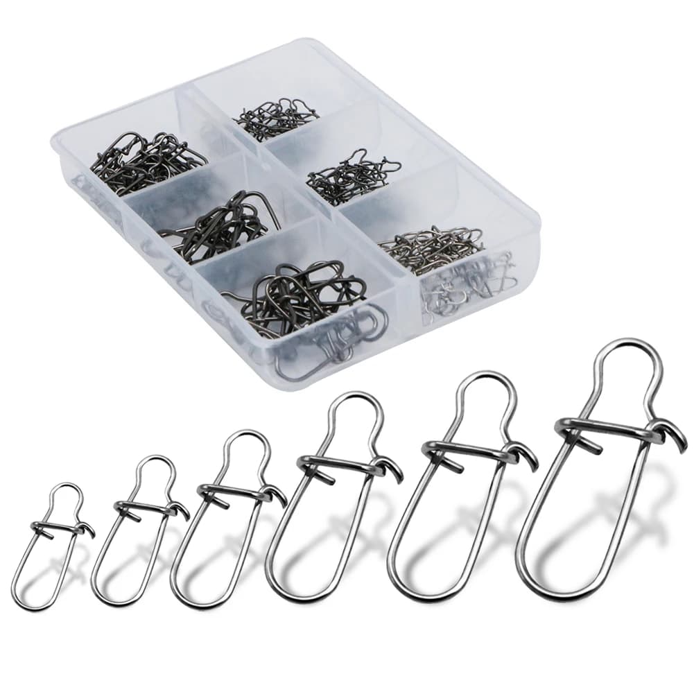 120 pcs/box 6 sizes Snap stainless steel hook swivel pin solid safety ring snaps hooks fishing hook fishing gear tool