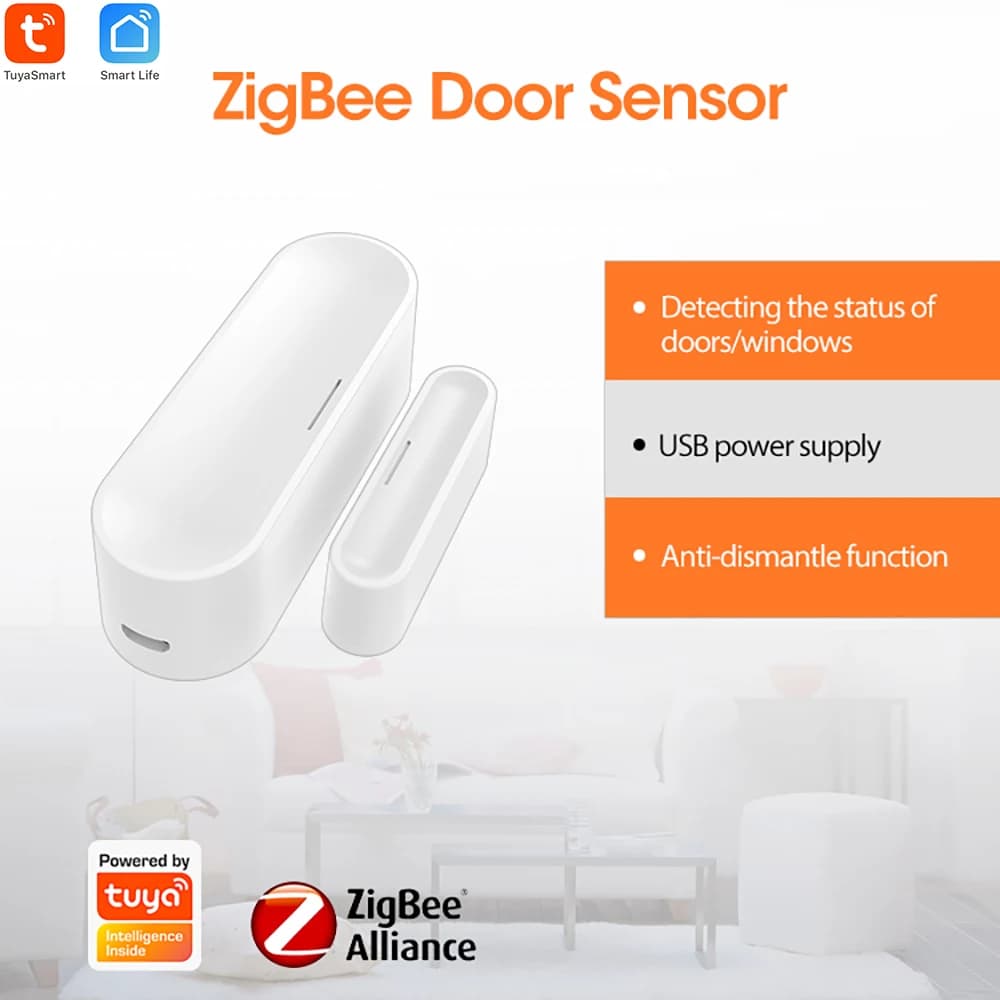 Sensore intelligente per porte e finestre Tuya Zigbee, rilevatore di sicurezza domestica, alimentato a batteria o ricarica USB Funziona con l'APP TUYA Smart Life