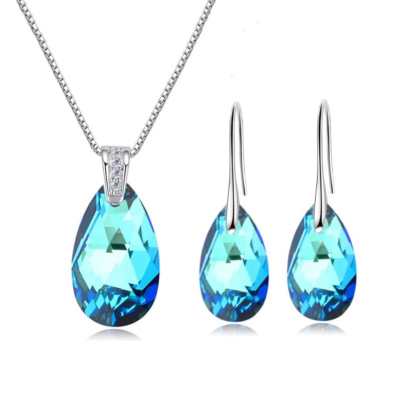 BAFFIN Genuine Crystals From Austria Jewelry Sets Silver Color Pear-Shaped Pendant Necklace Dangle Earrings For Women Christmas