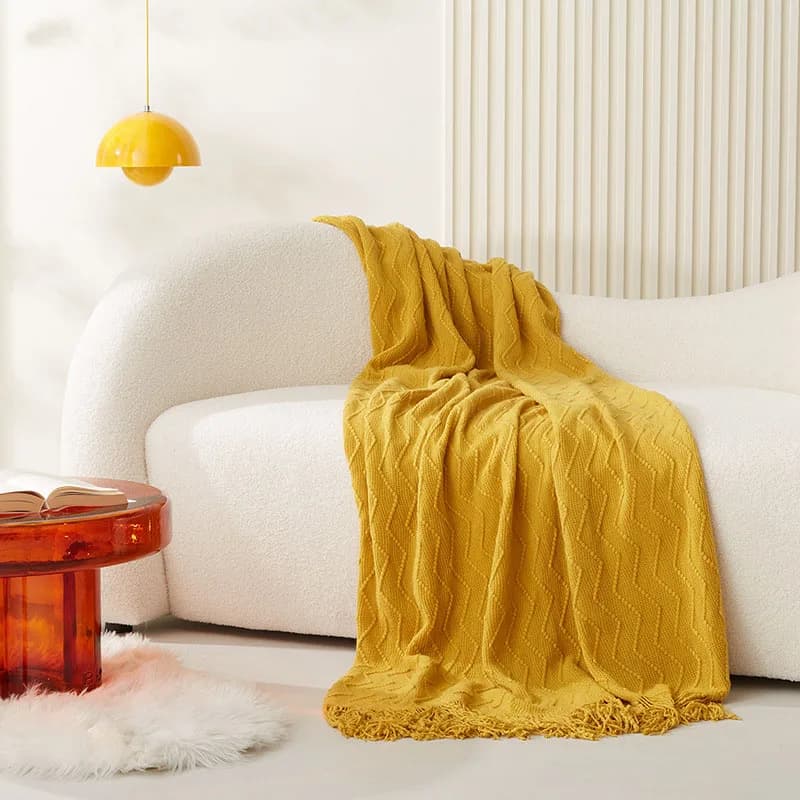 Coperta lavorata a maglia con motivo a onde Coperta in rilievo Divano letto nordico Coperte decorative Coperte per divani robuste scozzesi Grigie