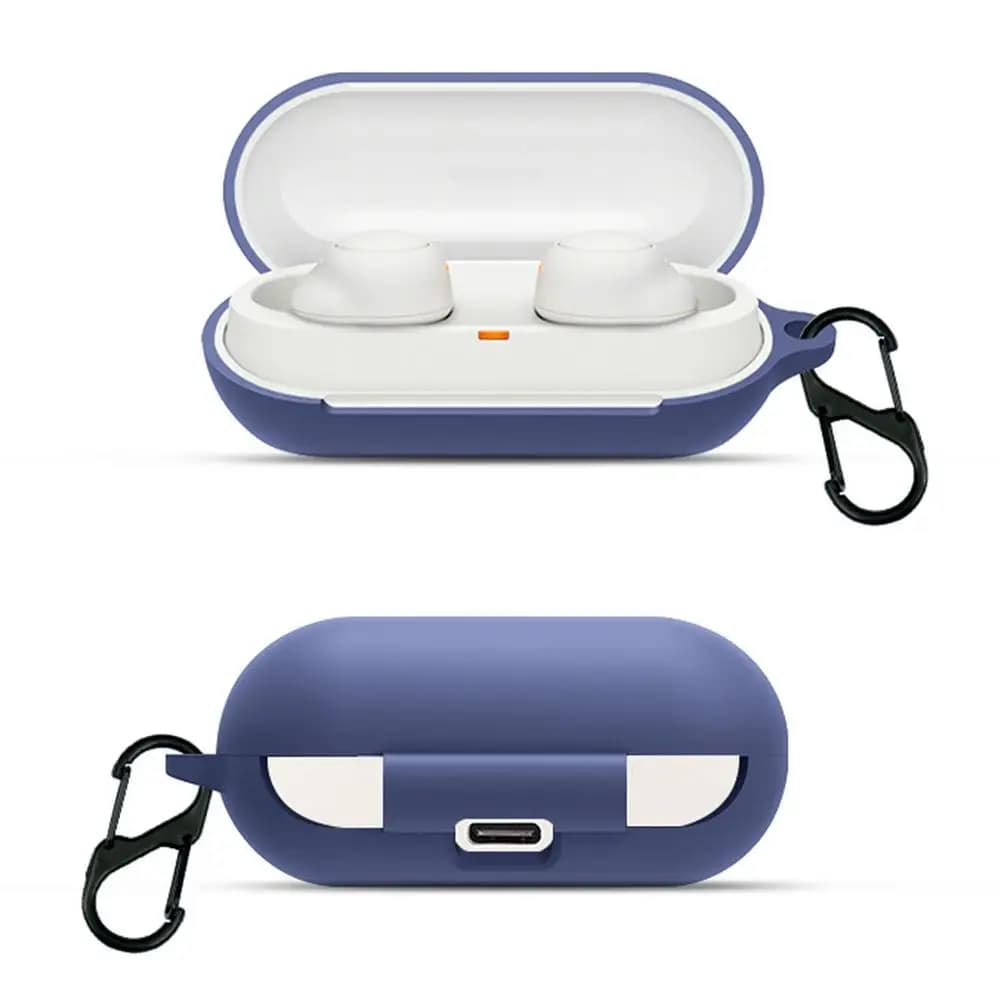Silicone Protective Cover For Sony WF-C500 Wireless Headphone Shockproof Waterproof Full Protective Headset Case With Carabiner