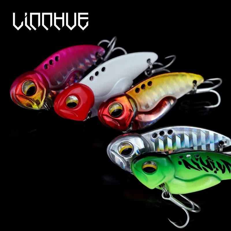 LINNHUE 1 pcs Metal Fishing Recall VIB Blade Exhaust 8g 12g 14g 20g 3D Laser Eyes Dead Durum VIB Bass Stitching Spinner Blasting Face