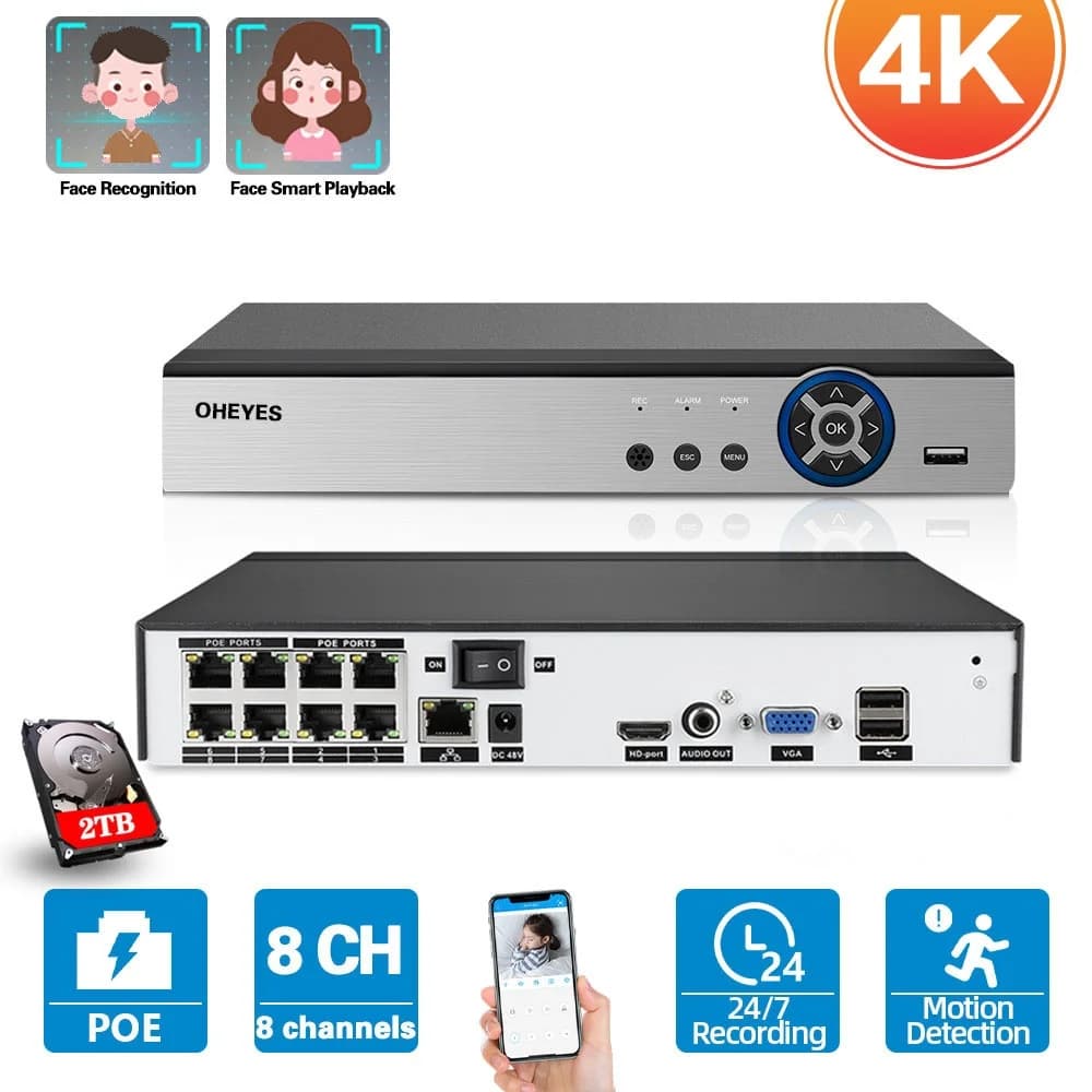 H.265 8CH 5MP 4K POE NVR CCTV videoregistratore di rete per telecamere IP POE sistema di videosorveglianza P2P XMEYE CCTV NVR a 8 canali