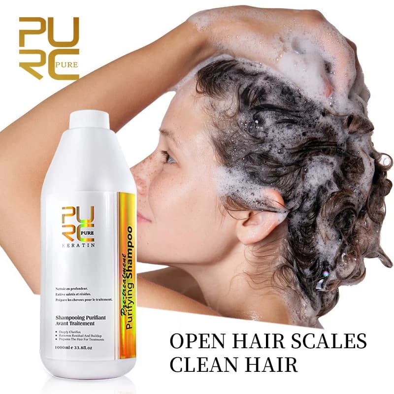 PURC Trattamento lisciante per capelli alla cheratina Pulizia Trattamenti per capelli morbidi e lisci per il cuoio capelluto Shampoo purificante Balsamo per la cura dei capelli