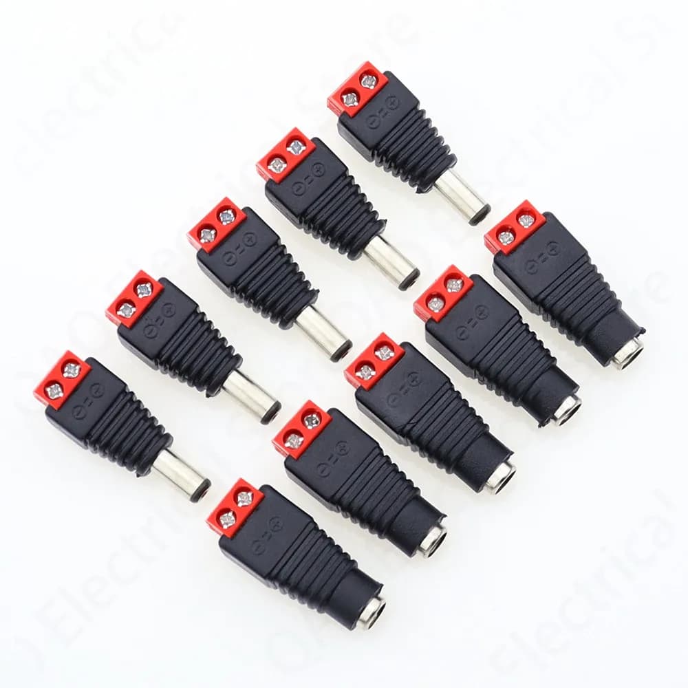 5 pz Femmina + 5 pz Maschio connettore DC 2.1*5.5mm Power Jack Adattatore Spina Connettore del Cavo per 3528/5050/5730 led strip light rosso