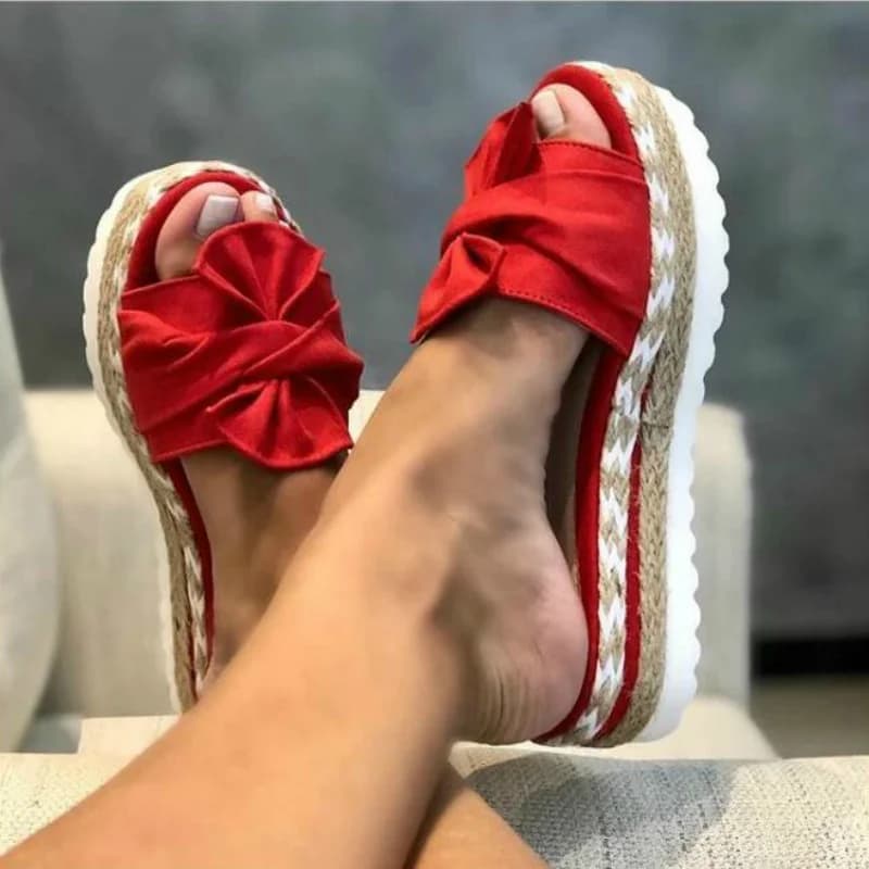 Pantofole da donna estate 2023 zeppe con plateau tacchi medi papillon Peep Toe Fashion Slides Beach Outdoor Ladies Shoes Zapatos De Mujer