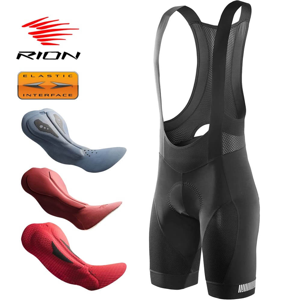 RION Uomo Pantaloncini con bretelle da ciclismo Bretelle Collant Bici Abbigliamento da bicicletta Pantaloni Pad MTB Biker Uomo Bretelle Leon Interfaccia elastica Equitazione