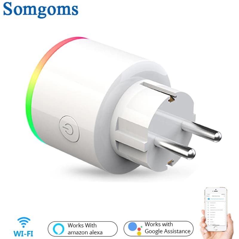 Power socket for smart home Wifi EU Power socket 16A Power monitor RGB Tuya APP Wireless remote control socket Support Alexa Google Home
