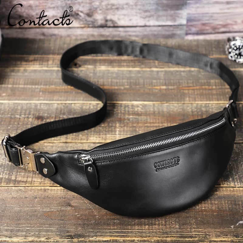 CONTACT'S Marsupi da uomo Marsupio da viaggio in vera pelle per marsupio multifunzionale maschile Borsa da cintura per telefono da 6,7 "Borsa da petto