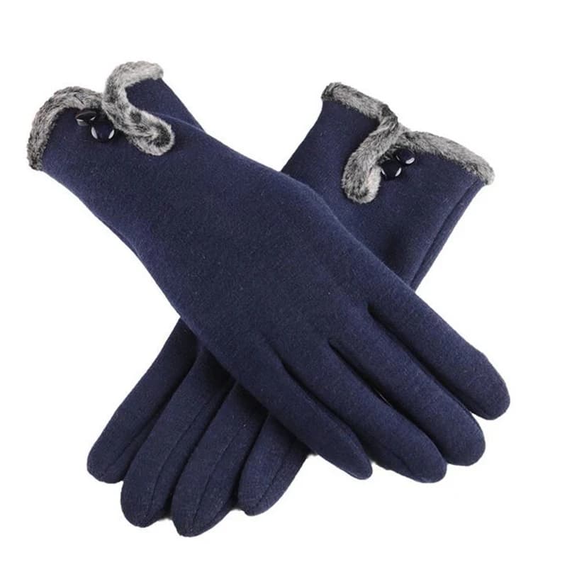 Guanti da guida per touchscreen in cotone a doppio strato con bottone in peluche da donna guanti caldi da ciclismo a dito pieno addensati in Cashmere invernale G82
