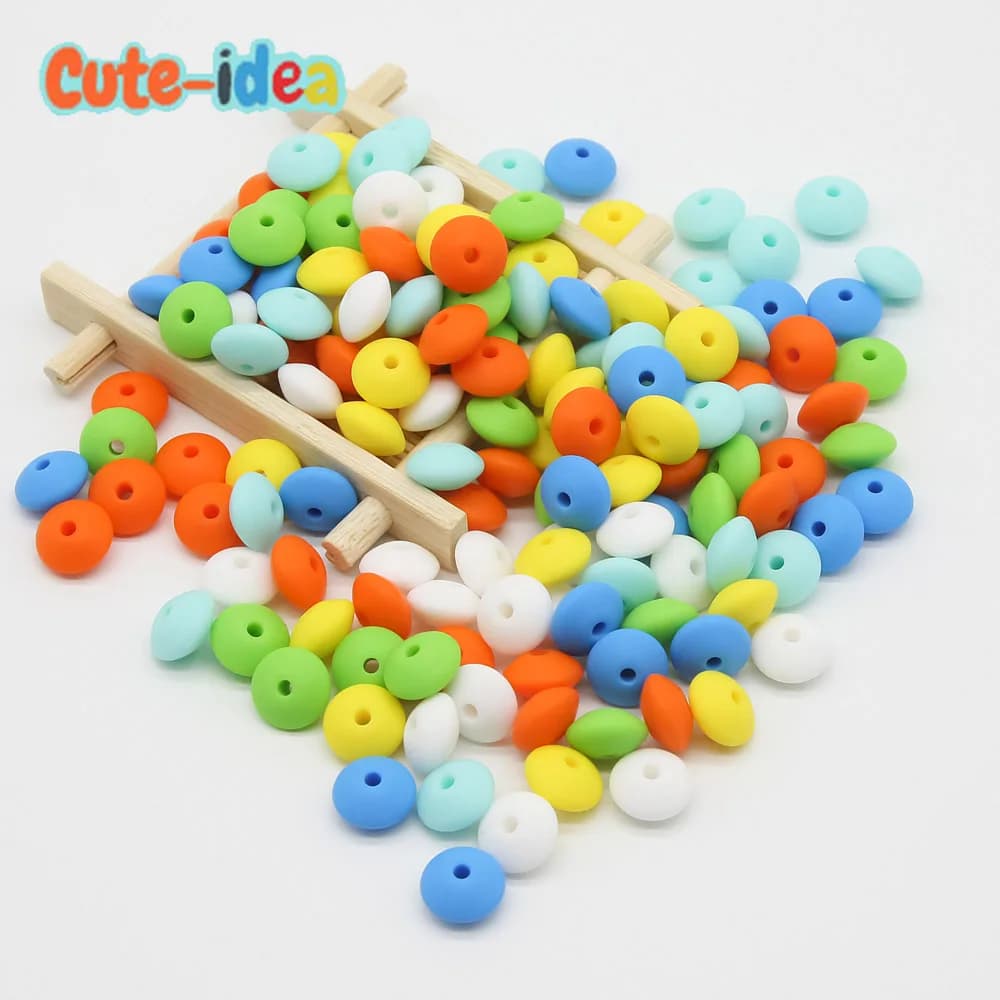 Cute-idea 100Pcs perline di lenticchie per bambini perline di Silicone abaco lenticchie 12mm massaggiagengive collana fai da te gioielli perline cura del bambino giocattolo