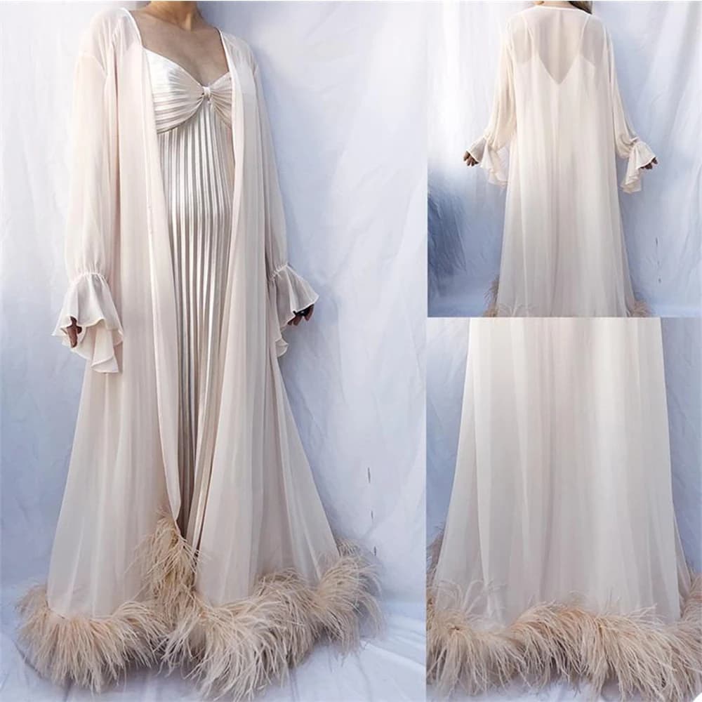 Complete long bathrobe in one piece with fur Floor length Customized night shirt Pigiama Night dresses Night watch