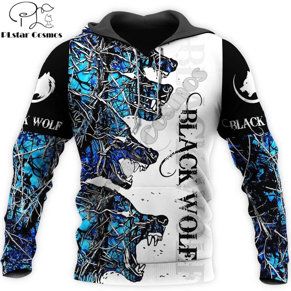 Black Wolf Hunting 3D All Over stampato unisex Deluxe Felpa con cappuccio Tuta casual Giacca con zip sudadera hombre DW0356