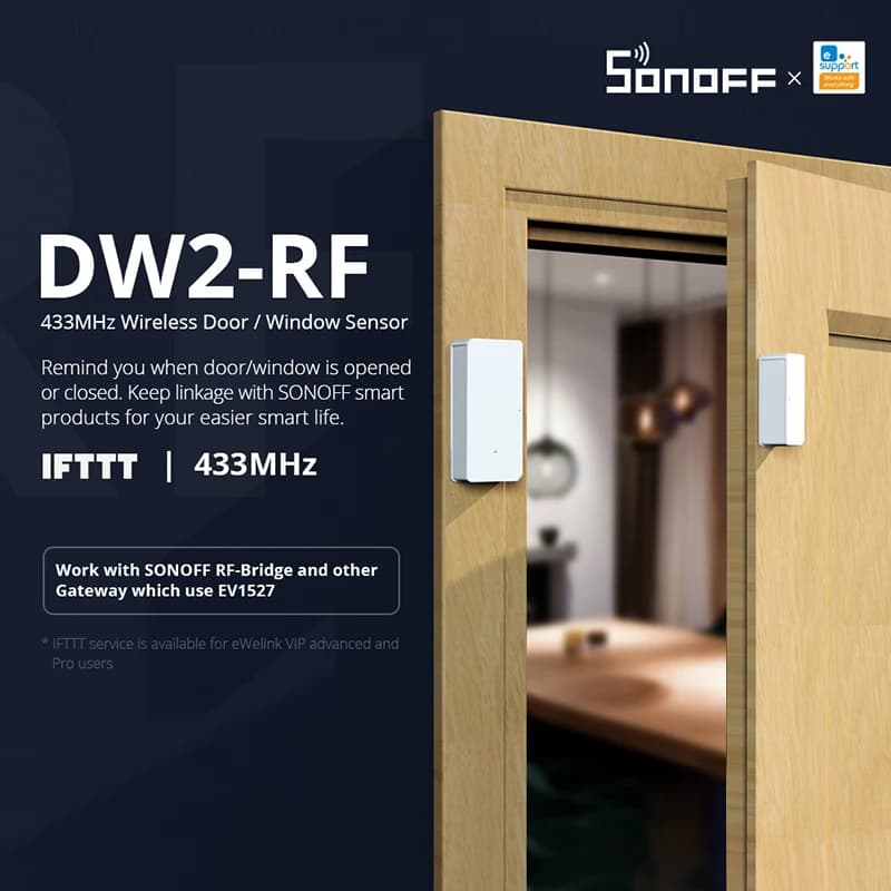 Sonoff DW2 RF Sensore per porte/finestre 433 Hub richiesto Porta aperta Stato Allarme di sicurezza Funziona con l'app Ewelink Notifica di avviso Ifttt