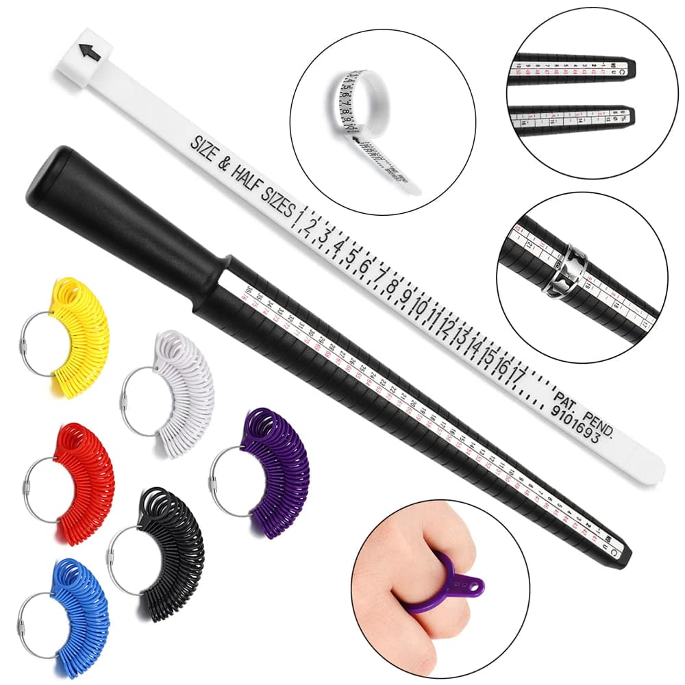 Strumenti professionali per gioielli Calibro per anelli Mandrino Stick Righello per dito Misuratore per anelli Misuratore di dimensioni UK/US Set di dimensioni per gioielli fai da te in plastica