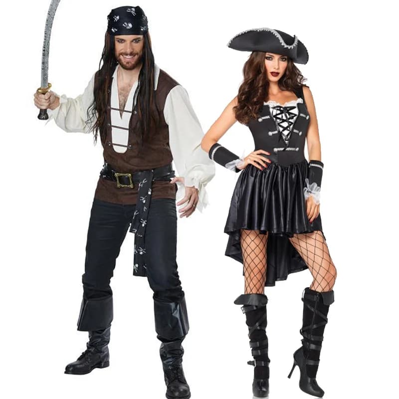 Carnival Halloween Couple Pirate Caribbean Costume Captain Ghost Clubwear Outfit Cosplay Fancy Dress Party