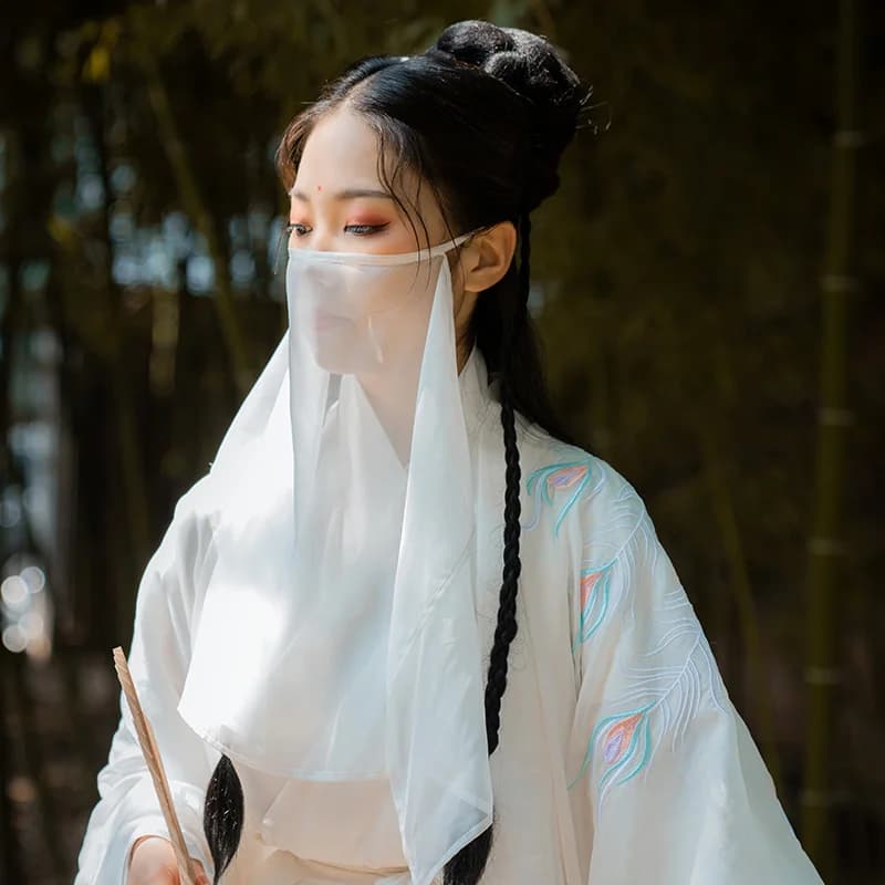 Hanfu Velo tinta unita Copertura antica femminile Viso Maschera versatile semi trasparente resistente al sole Protezione antipolvere Maschera da opera cosplay