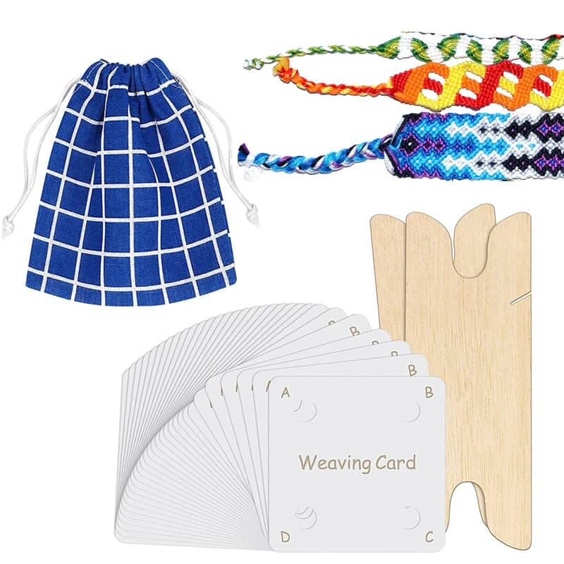 30 Pcs Weaving Cards Table DIY Craft Handmade Paper Loom Card, 2Pcs Weaving Shuttle with Cloth Bag Designed for Craft Weaving