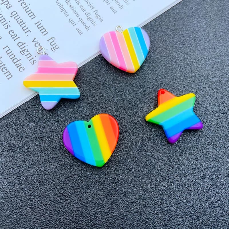 10 pezzi in resina carino pastello caldo arcobaleno ciondolo a forma di cuore a cinque stelle per portachiavi, orecchini, scrapbooking, creazione fai da te, collane