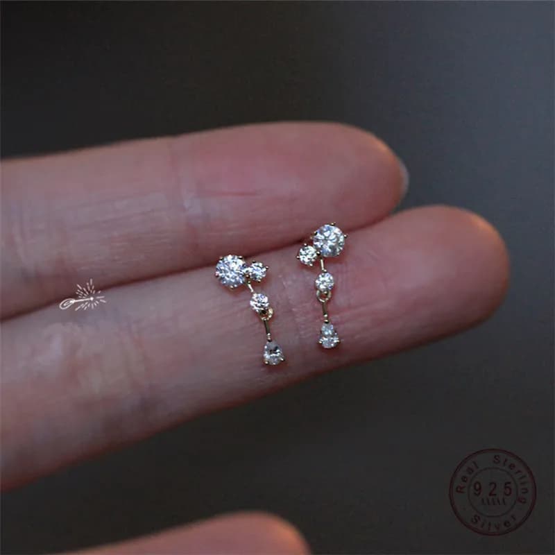 Orecchini a bottone in oro 14k con nappa zircone goccia d'acqua in argento sterling 925 moda donna semplice regalo di nozze gioielli