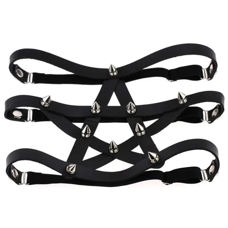 Donne sexy fatte a mano punk cinque stelle rivetto rock goth reggicalze imbracatura anello gamba imbracatura giarrettiere in pelle