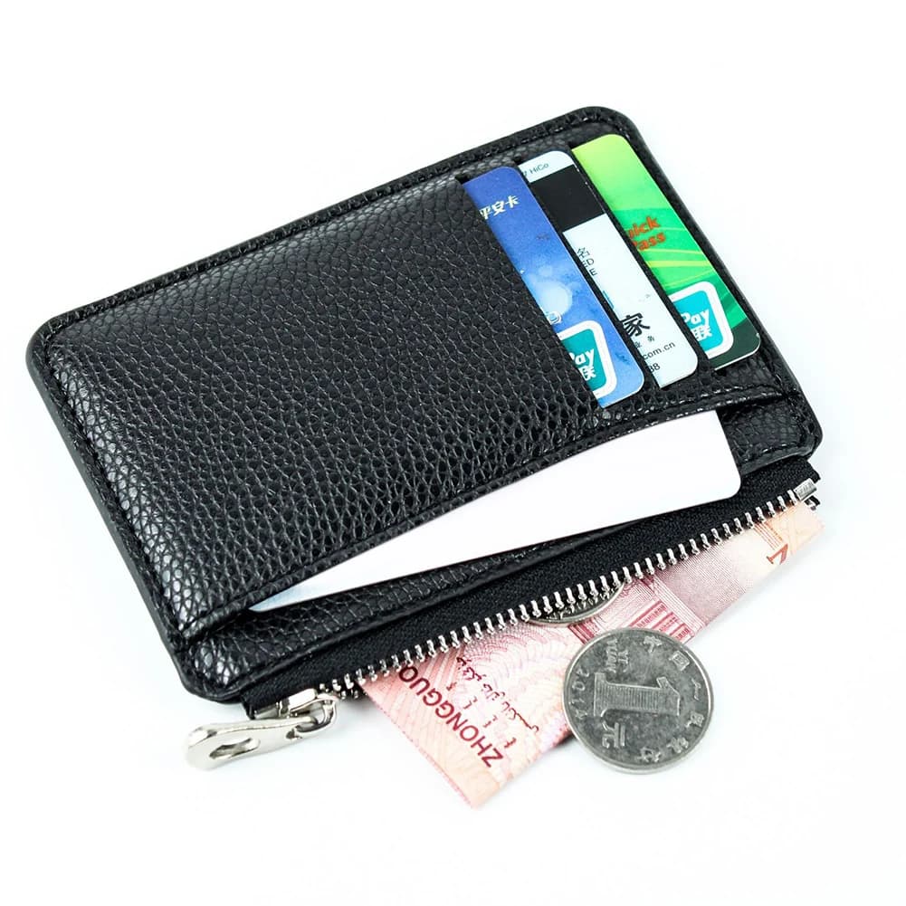 1Pc Men Wallet Solid Color Textured PU Zipper Credit ID Card Holder Mini Slim Coin Purse Women Slim Card Case 2023 NewOrganizer