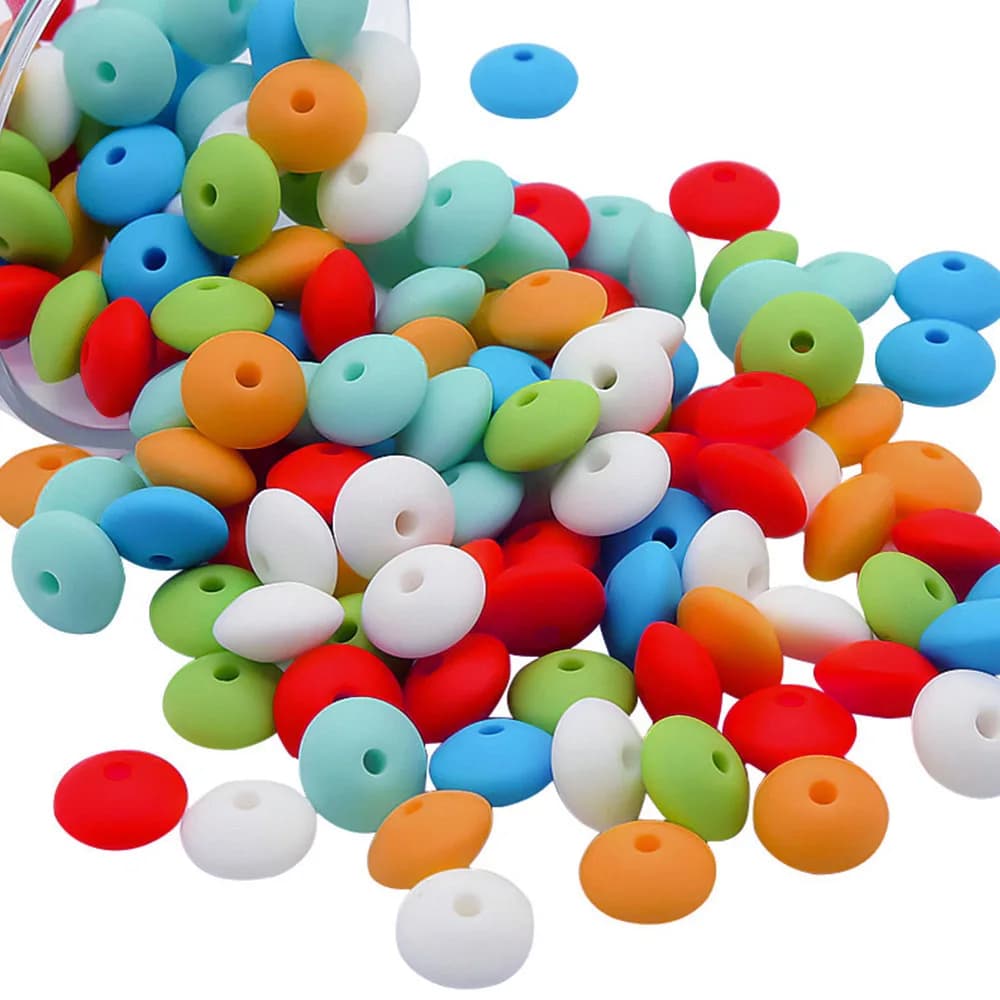 Cute-idea 20 pezzi perline in silicone 12 mm perline di lenticchie per uso alimentare ciuccio per bambini ciondolo a catena BPA gratuito eco-friendly massaggiagengive per bambini giocattoli