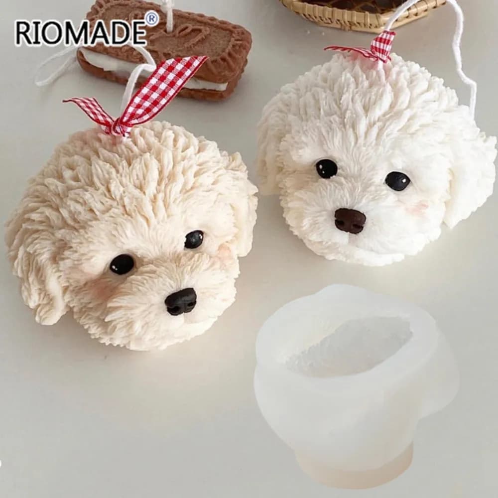 Stampo per candela con testa di cane Teddy, forma di animale carino, fatto a mano, aromaterapia, gesso, sapone, stampo in silicone, strumenti per la decorazione della casa fai da te