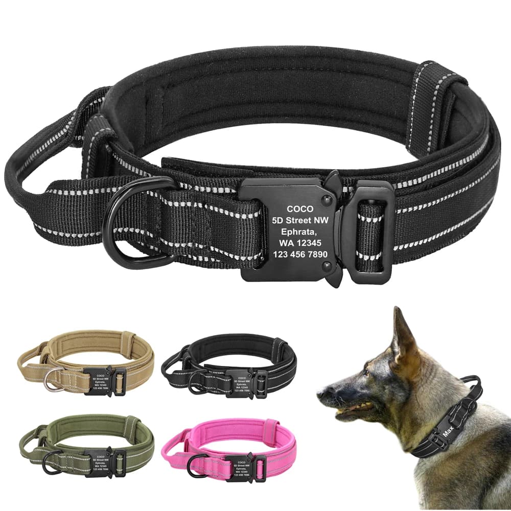 Collare per cani tattico personalizzato Collare per animali domestici in nylon militare Collari per animali personalizzati con manico di controllo rapido per passeggiate di cani di taglia grande