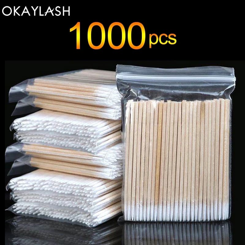 300/100pcs Micro bastoncini monouso in legno naturale tamponi di cotone cosmetici adesivi per la pulizia del trucco per l'estensione dell'innesto delle ciglia