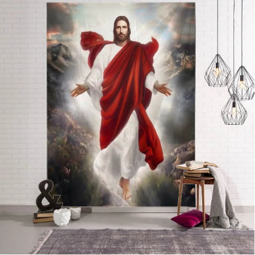 Tape with retro artistic illustration of Jesus, wall decoration for the house, hippie decoration bohémien, yoga mats, aesthetic decoration for the room