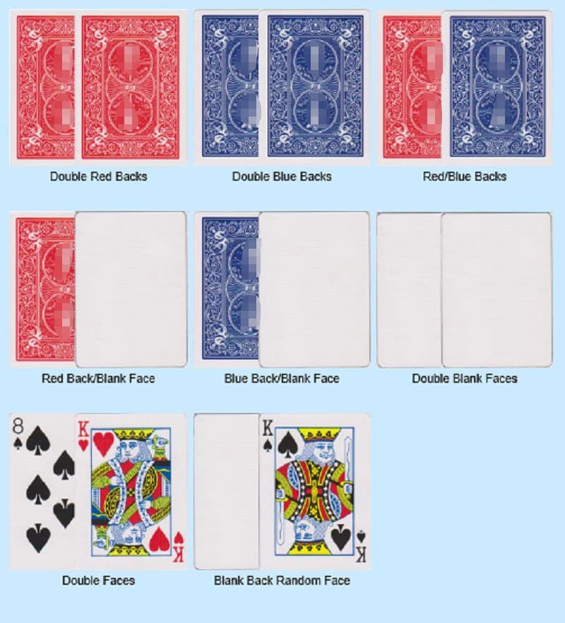 8 pezzi di carte magiche speciali Gaff Card Trucchi magici Rosso/Blu, Doppio viso/posteriore/blanco, viso/blanco per oggetti di scena del mago