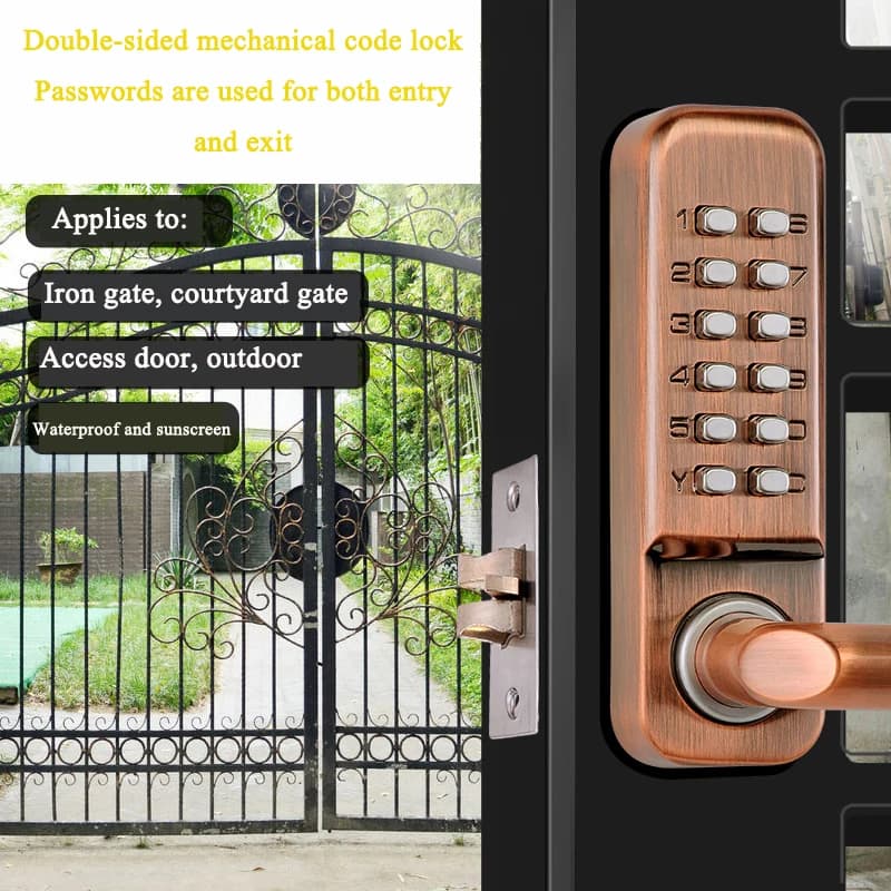 Blocco password meccanico senza chiave con manico lungo a doppia faccia Home Office Giardino Cortile Serratura di sicurezza per porta in ferro di legno