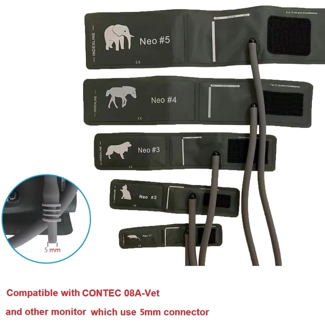 5 dimensioni per la scelta uso veterinario polsino animali polsino CONTEC08A polsino per monitor della pressione arteriosa veterinario 5 tipi con connettore