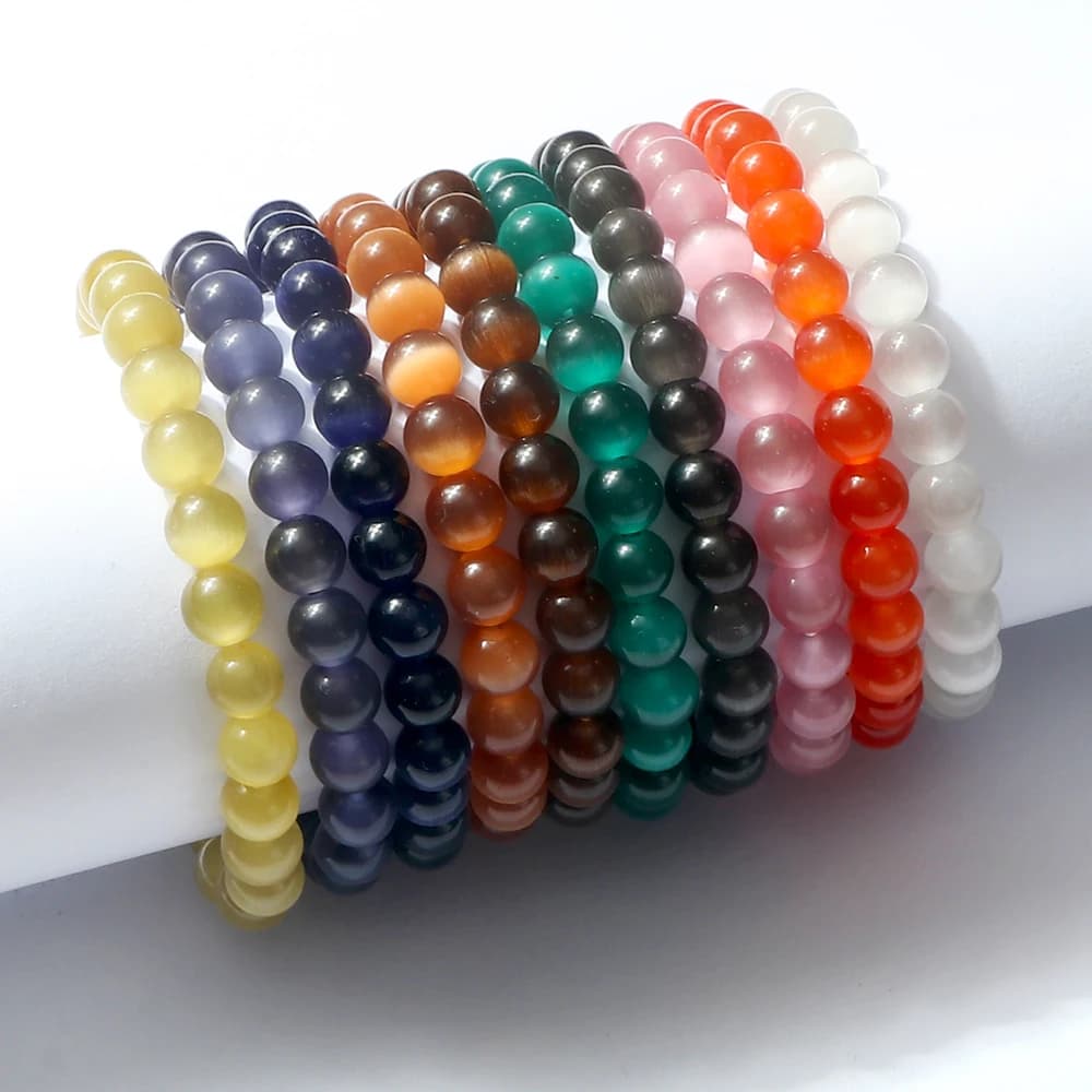Bracciale da donna con ciondolo a occhio di gatto, in pietra naturale, con perline da 8 mm, braccialetti e bracciali rigidi, cordino elastico, fatto a mano, gioielli per yoga e preghiera, Pulseras