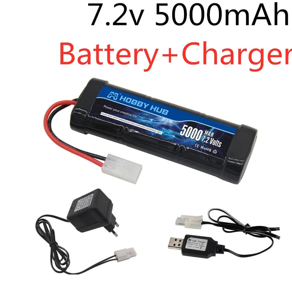 Batteria Ni-MH da 7,2 V 5000 mAh con spina Tamiya con caricabatterie da 7,2 V e batteria SC * 6 celle per auto da corsa RC Barche Giocattoli RC