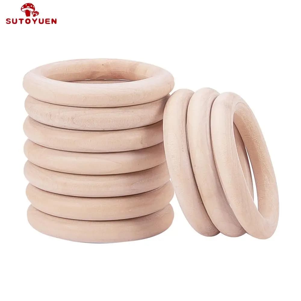 Sutoyuen massaggiagengive per bambini 100 pezzi anello in legno tondo in legno 40-70mm braccialetto fai da te artigianato regalo massaggiagengive in legno accessorio per dentizione naturale