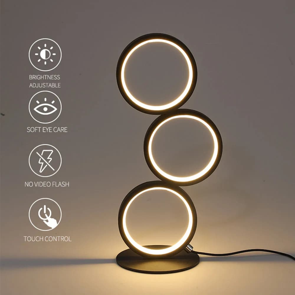Lampada da tavolo a LED per protezione degli occhi Cerchi dimmerabili Paralume Lampada da scrivania per camera da letto Apparecchi di illuminazione per lettura notturna