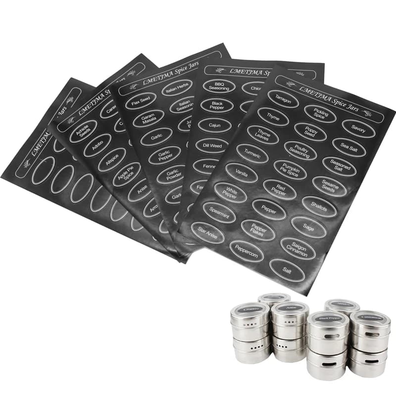 LMETJMA 5 pz/set Stampato Spice Adesivi Da Cucina Barattoli di Spezie Etichette Riscrivibili Lavagna Barattoli di Spezie Etichetta Adesivi KC0217