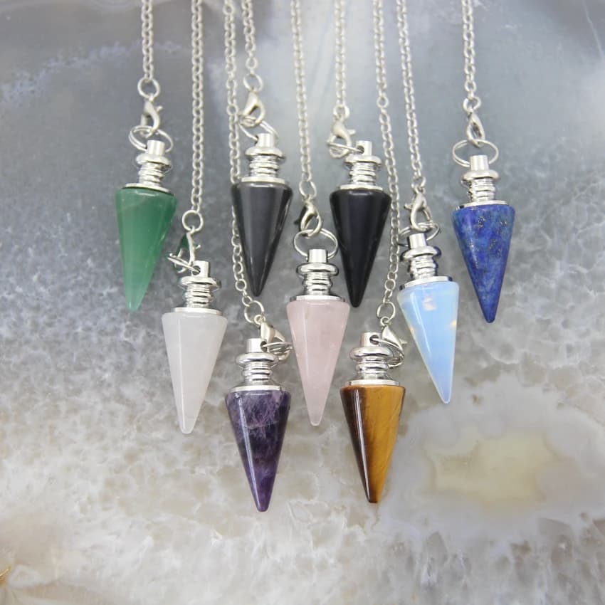 Pendolo Curativo in Ametista Naturale, per Rabdomanzia e Divinazione Spirituale, Ciondolo Conico in Cristallo di Quarzo, Gioiello Collana