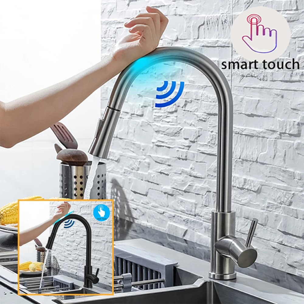 DQOK rubinetto da cucina estrarre nichel spazzolato sensore acciaio inossidabile nero induzione intelligente rubinetto misto Touch Control lavello rubinetto