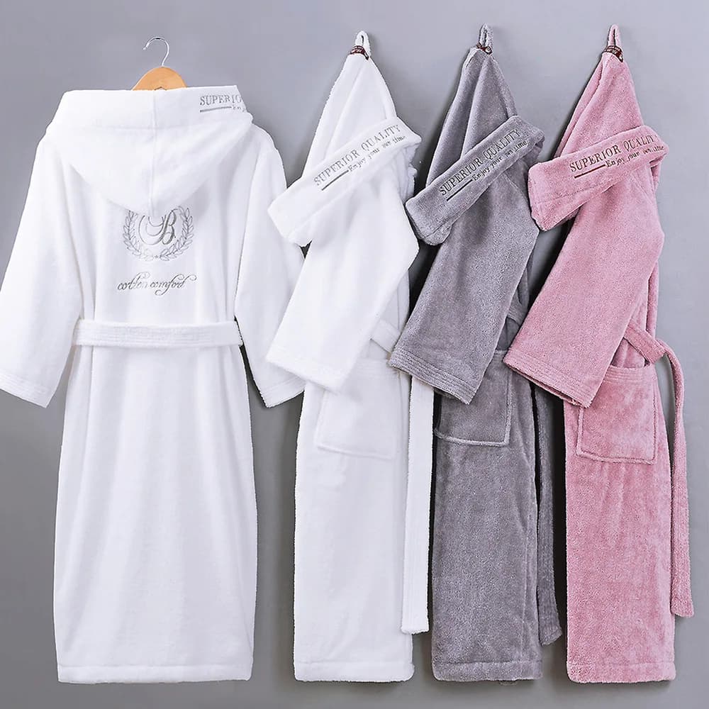 Inverno Veste di Spessore Delle Donne Degli Uomini di Spugna Con Cappuccio In Spugna Accappatoio di Cotone da Ricamo del panno Morbido Accappatoio Ventilazione Sleeprobe Casual WarmHomewear