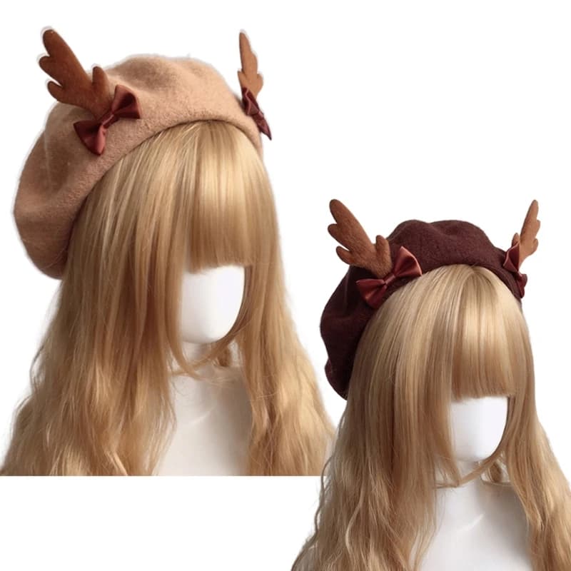 Inverno elegante Lolita Deer Antler Beanie lana pittore cappello dolce Cool moda berretto Lolita cappello donna accessori per ragazze